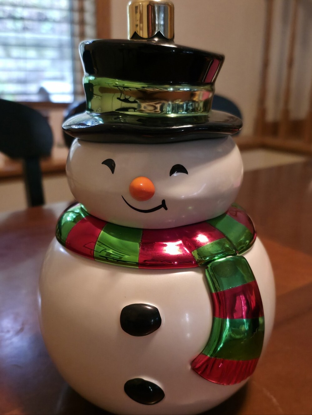 Vintage Festive Teleflora Green & Red Snowman Cookie Jar - Holiday Home Decor